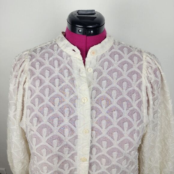 Anthropologie Pilcro Blouse Puff Sleeve Prairie Cottagecore Cream Cotton Top M - Picture 16 of 16